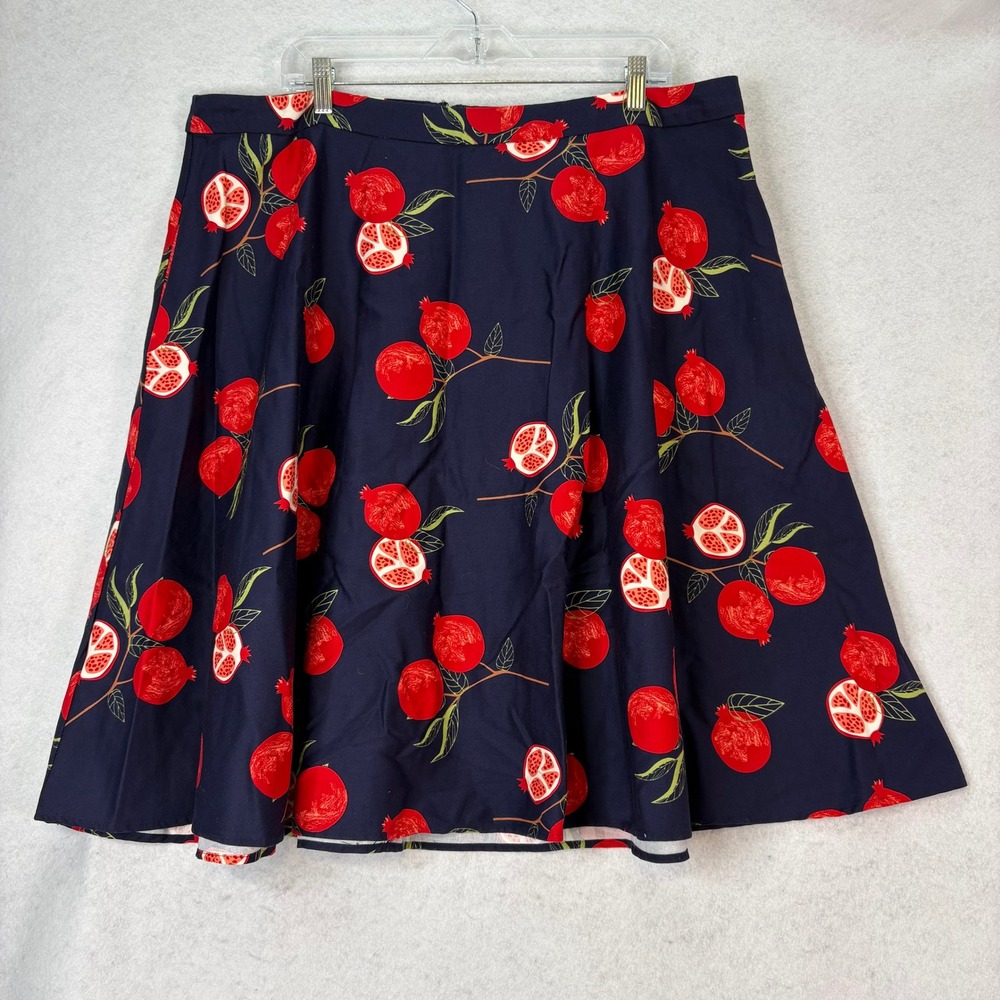 ModCloth x Collectif Navy Pomegranate Print A-Line Swing Skirt Womens 20 Retro